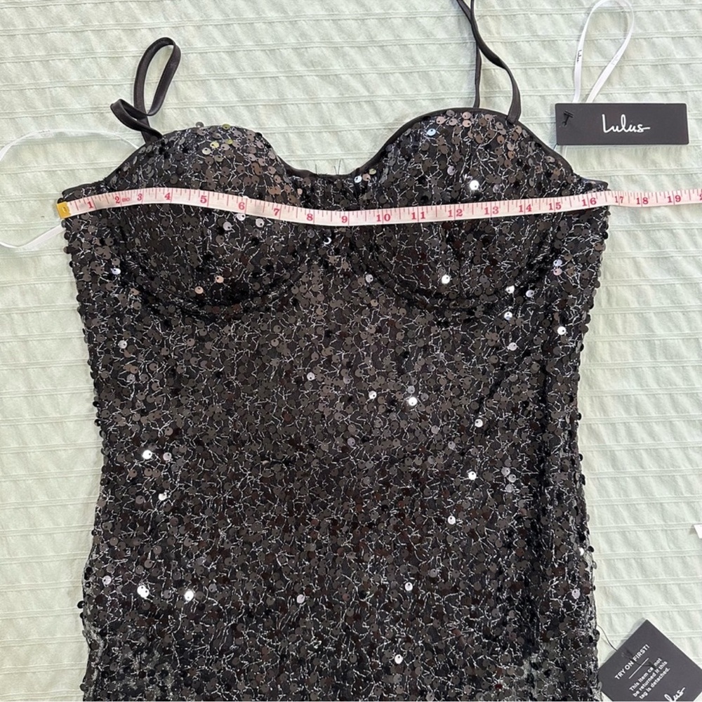 NWT Lulu’s Enticing Mindset Black Sheer Mesh Sequin Lace-Up Maxi Dress - Medium - Picture 6 of 14